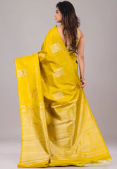Mustard Yellow Pure Kanjivaram Silk Saree With Blouse Piece - Adi Akshoy & Co.