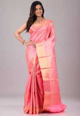 Baby Pink Pure Kanjivaram Silk Saree With Blouse Piece - Adi Akshoy & Co.