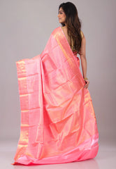 Baby Pink Pure Kanjivaram Silk Saree With Blouse Piece - Adi Akshoy & Co.