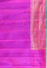 Blue with magenta Border Pure Gadwal Silk Saree With Blouse Piece - Adi Akshoy & Co.