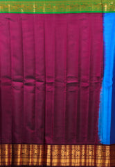 Blue with Green & Maroon Border Pure Gadwal Silk Saree With Blouse Piece - Adi Akshoy & Co.