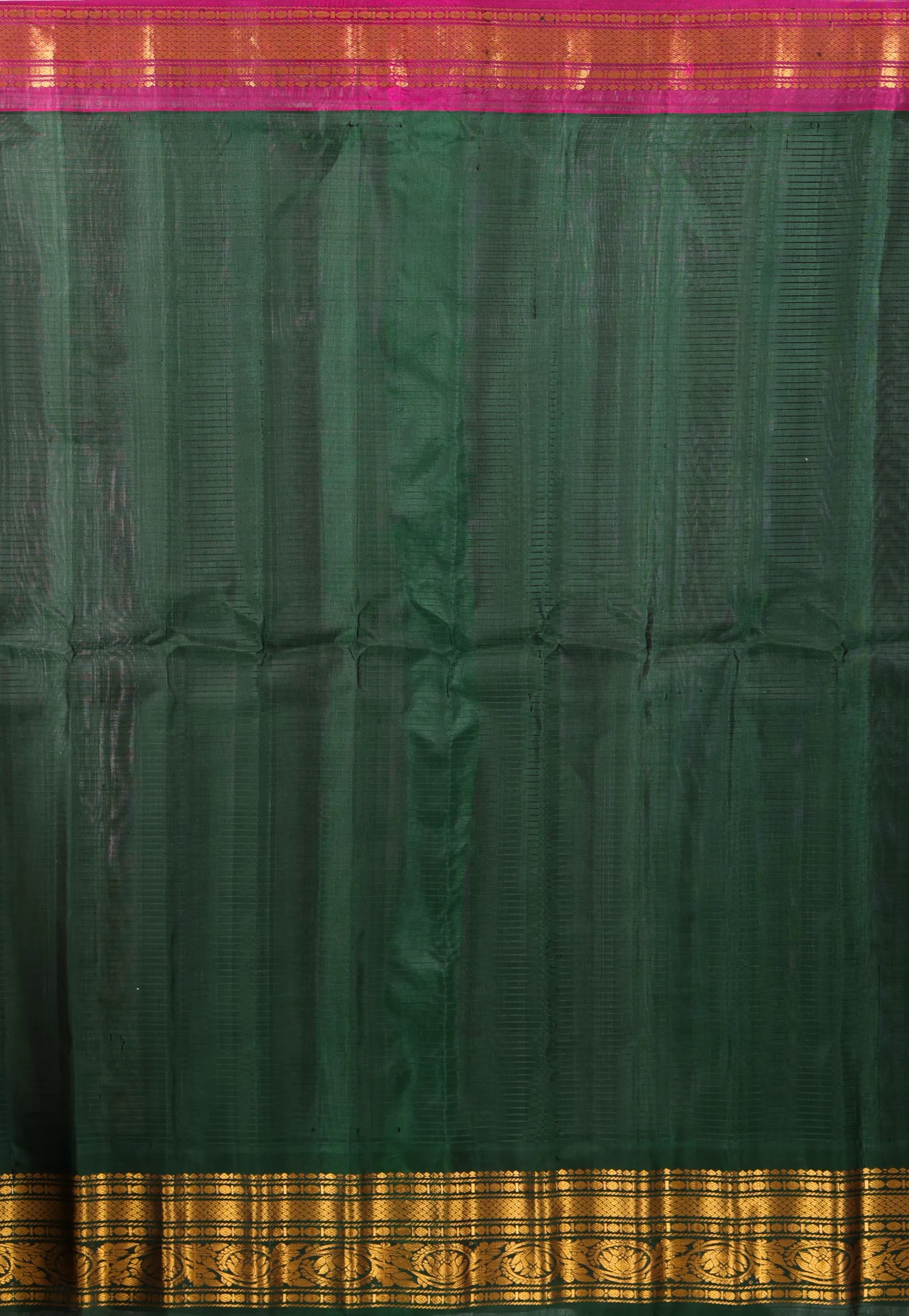 Off White Checks with Magenta & Rama Green Border Pure Gadwal Silk Saree With Blouse Piece - Adi Akshoy & Co.