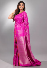 Vibrant Pink Pure Kanjivaram Silk Saree With Blouse Piece - Adi Akshoy & Co.