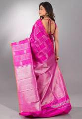 Vibrant Pink Pure Kanjivaram Silk Saree With Blouse Piece - Adi Akshoy & Co.