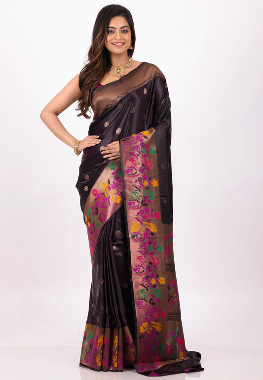 Deep Maroon Mashru Silk Saree with Blouse Piece - Adi Akshoy & Co.