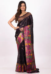 Deep Maroon Mashru Silk Saree with Blouse Piece - Adi Akshoy & Co.