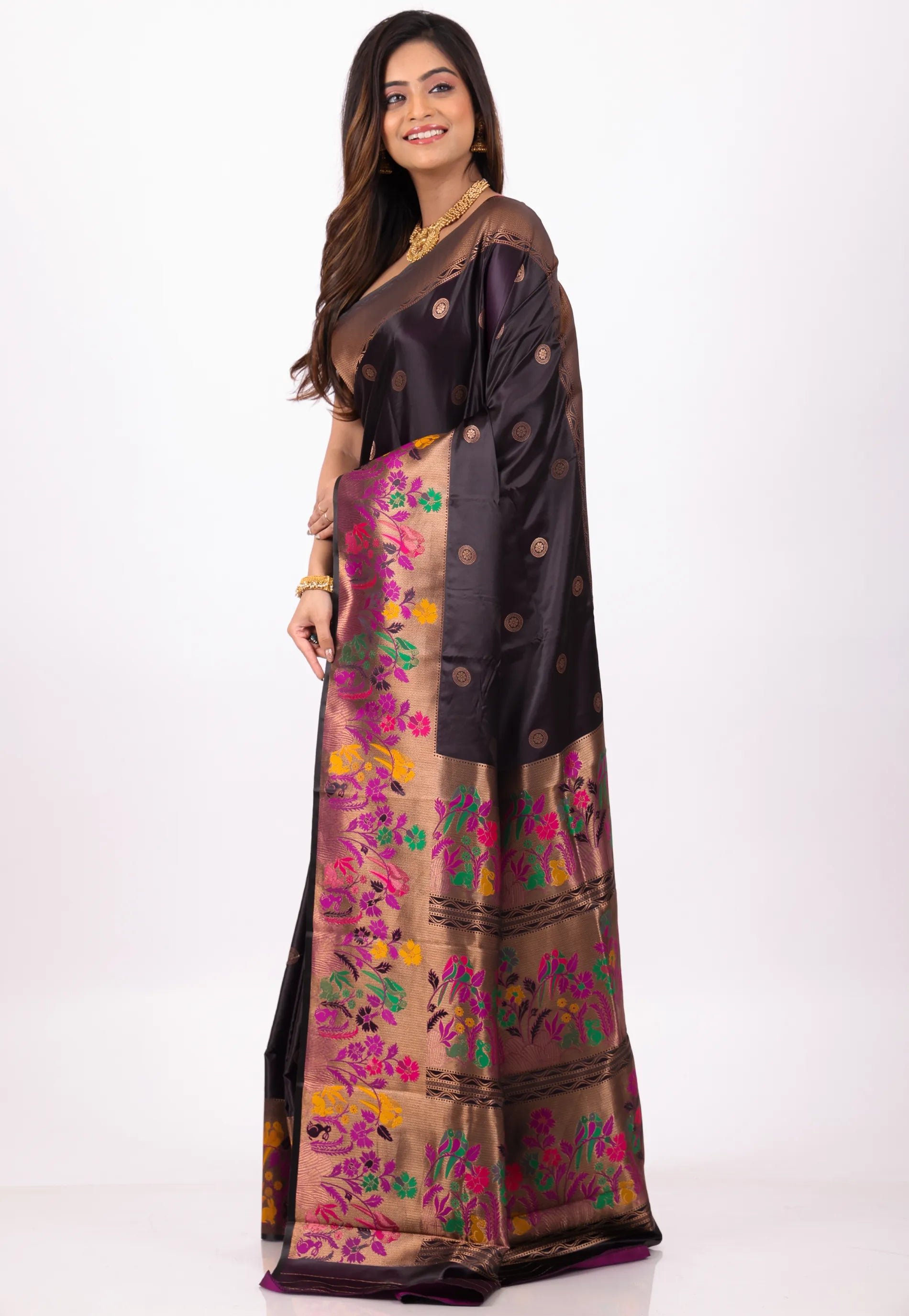 Deep Maroon Mashru Silk Saree with Blouse Piece - Adi Akshoy & Co.