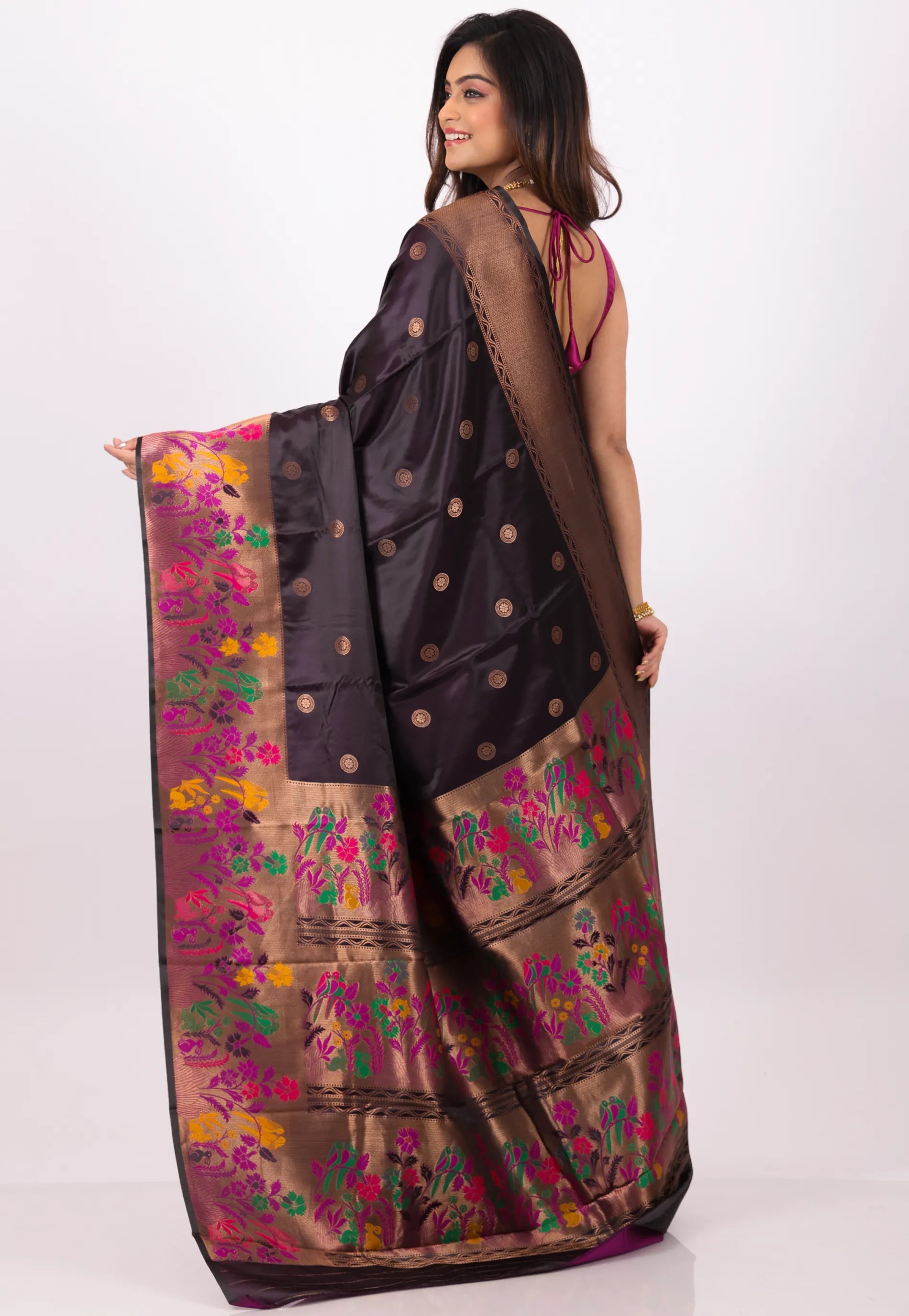 Deep Maroon Mashru Silk Saree with Blouse Piece- Adi Akshoy & Co.