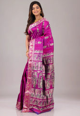 Magenta Baluchari Pure Silk Saree with Blouse Piece - Adi Akshoy & Co.