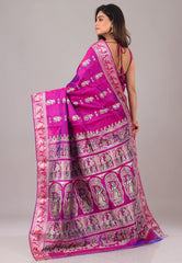 Magenta Baluchari Pure Silk Saree with Blouse Piece - Adi Akshoy & Co.
