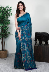 Rama Green Matka Handloom Pure Silk Saree With Blouse Piece - Adi Akshoy & Co.