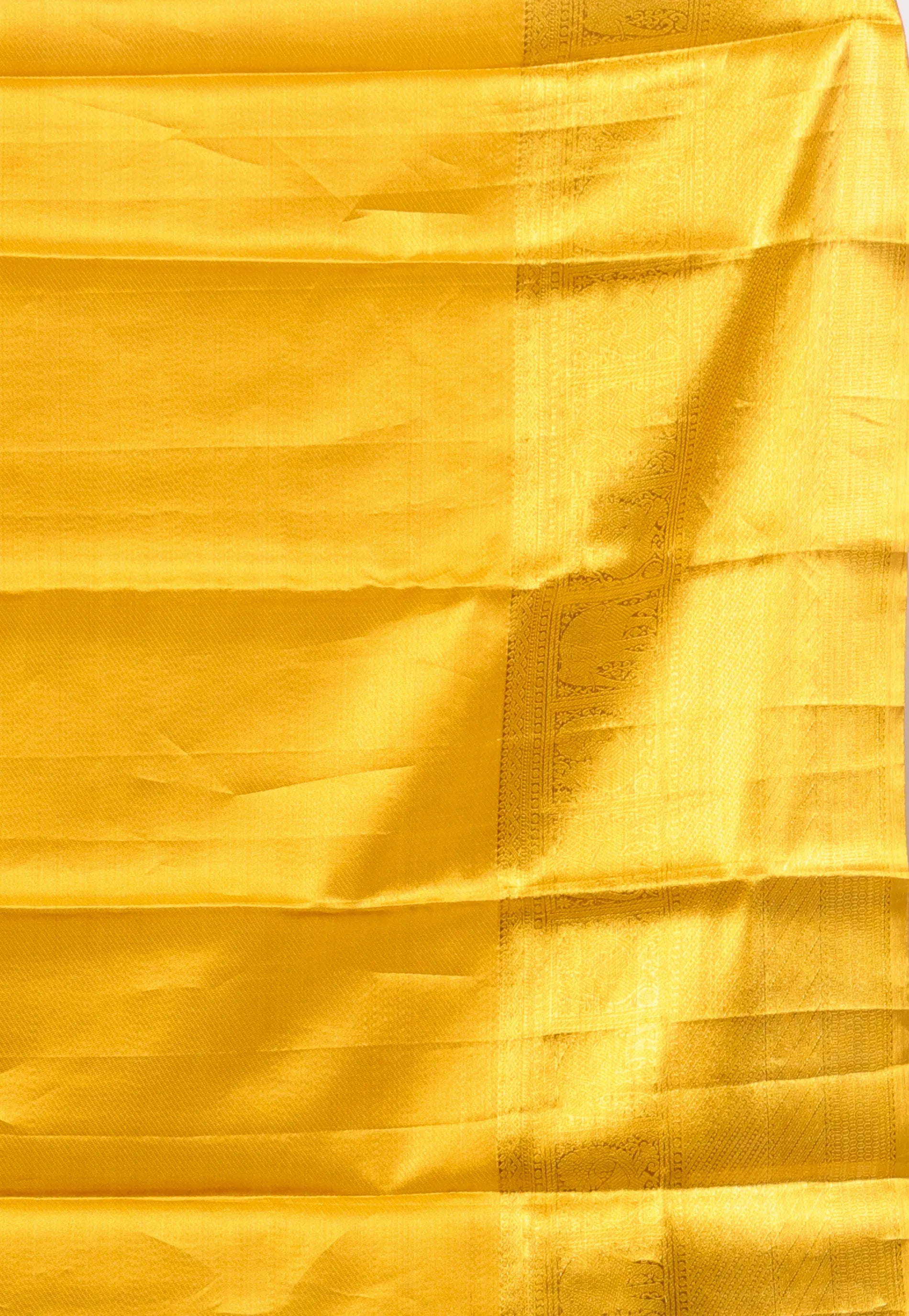 Mustard Yellow Brocade Tissue Kanjivaram Pure Silk Saree With Blouse Piece - Adi Akshoy & Co.
