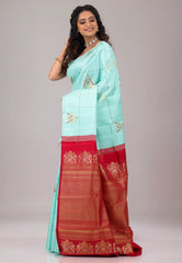 Sky Blue Pure Kanjivaram Silk Saree With Blouse Piece - Adi Akshoy & Co.