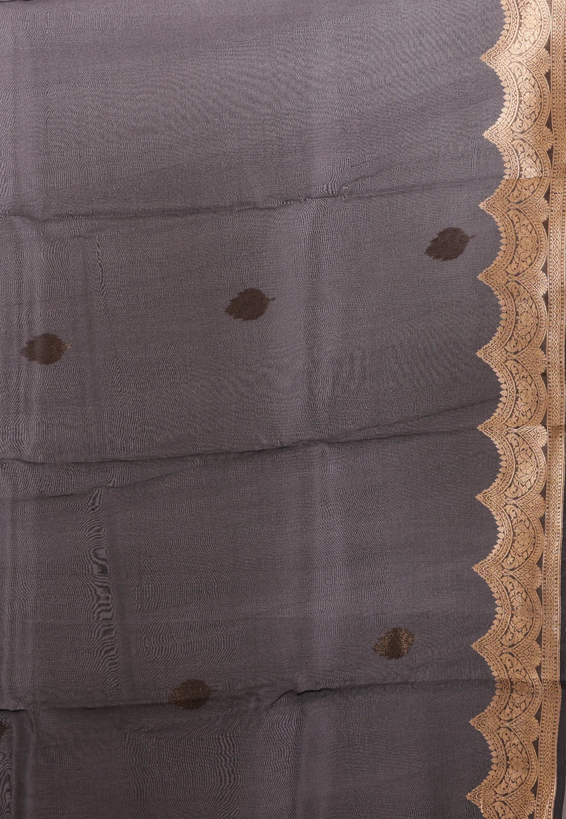 Red & Black Pure Kora Silk Saree With Blouse Piece - Adi Akshoy & Co.