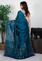 Rama Green Matka Handloom Pure Silk Saree With Blouse Piece - Adi Akshoy & Co.