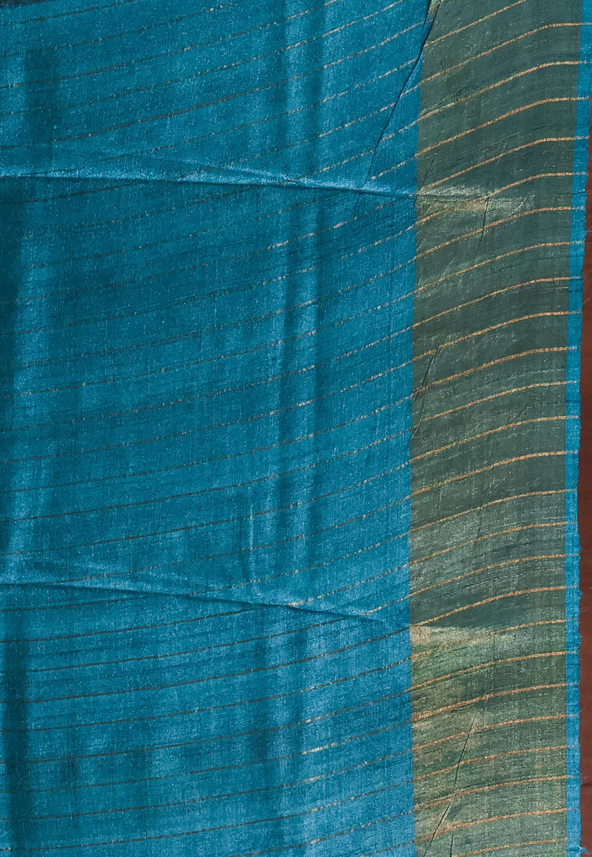 Sea Green Tussar Pure Silk Saree with Blouse Piece - Adi Akshoy & Co.