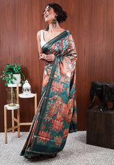 Sage Green Tussar Silk Saree with Blouse Piece - Adi Akshoy & Co.