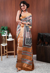 Brown Base Tussar Pure Silk Saree with Blouse Piece - Adi Akshoy & Co.