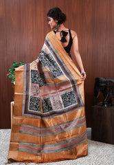 Brown Base Tussar Pure Silk Saree with Blouse Piece - Adi Akshoy & Co.