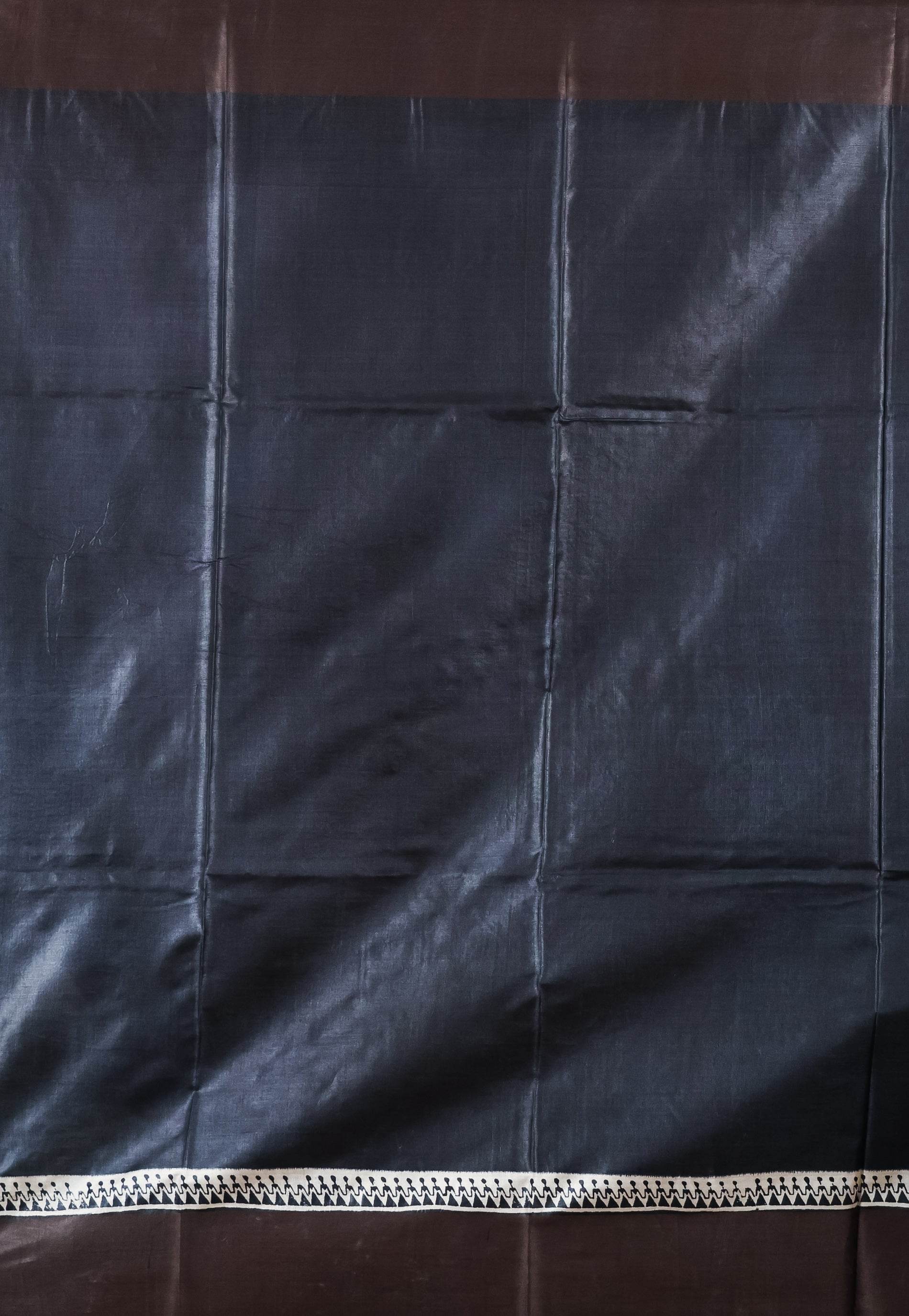 Black Tussar Pure Silk Saree with Blouse Piece - Adi Akshoy & Co.