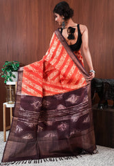 Rust Tussar Pure Silk Saree with Blouse Piece - Adi Akshoy & Co.