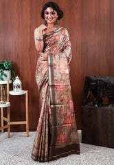 Brown Tussar Silk Saree with Blouse Piece - Adi Akshoy & Co.