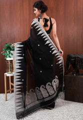 Black Handloom Saree With Blouse Piece - Adi Akshoy & Co.