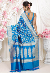 Feroza Blue Kadwa Pure Silk Banarasi Saree with Blouse Piece - Adi Akshoy & Co.