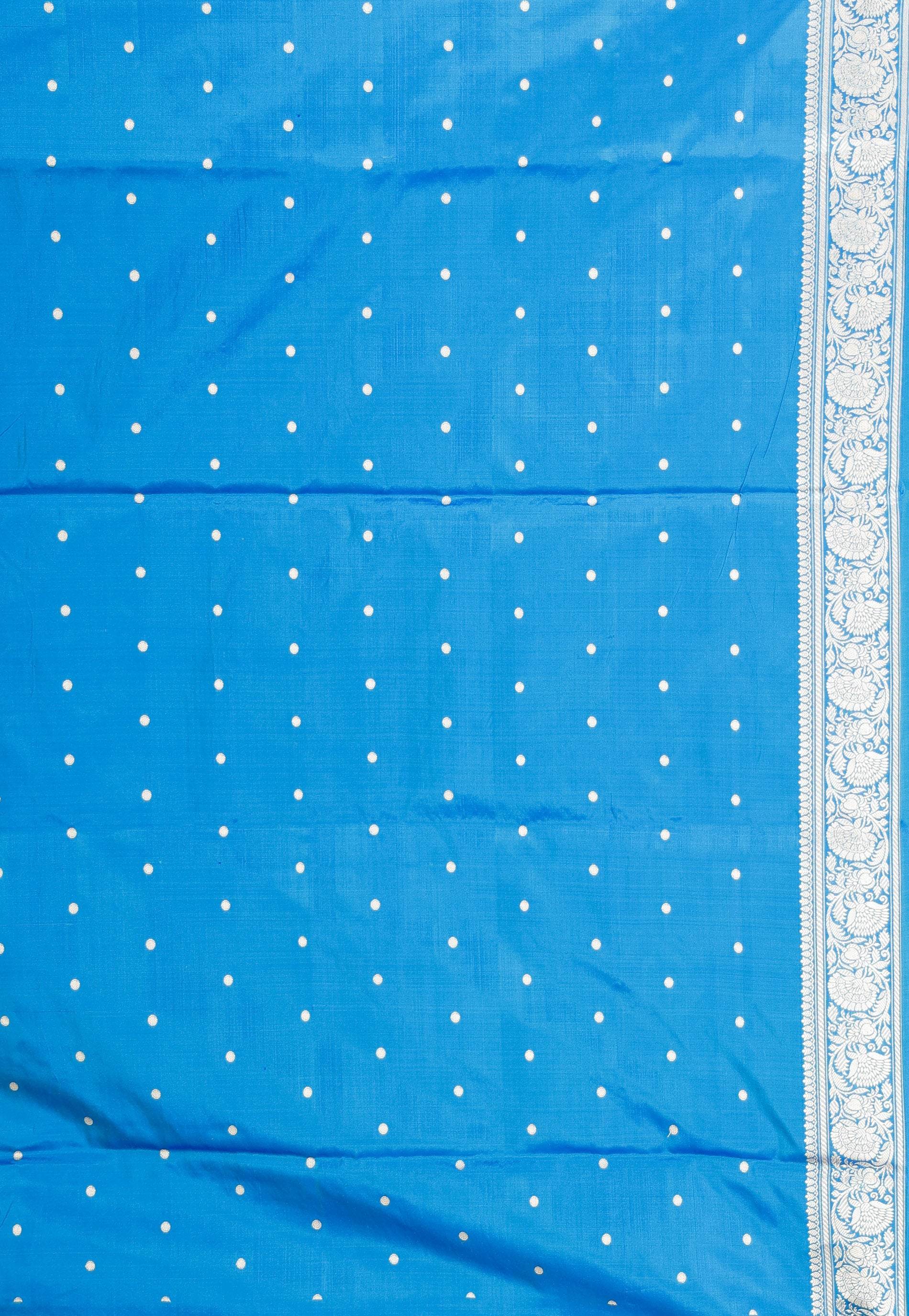 Feroza Blue Kadwa Pure Silk Banarasi Saree with Blouse Piece - Adi Akshoy & Co.