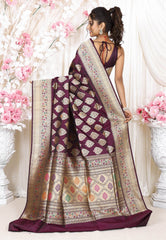 Magenta Minakari Kadwa Pure Silk Banarasi Saree with Blouse Piece - Adi Akshoy & Co.