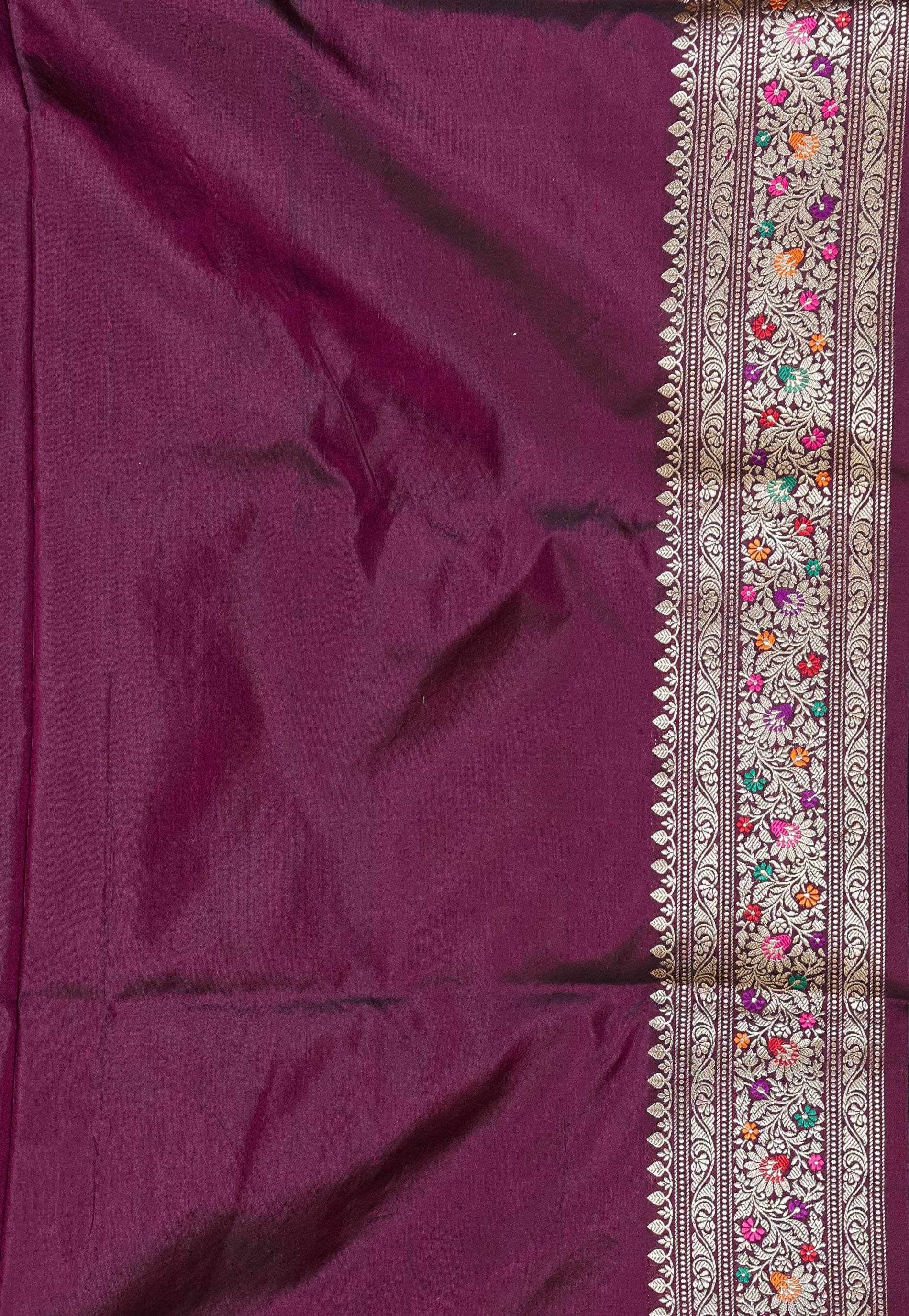 Magenta Minakari Kadwa Pure Silk Banarasi Saree with Blouse Piece - Adi Akshoy & Co.