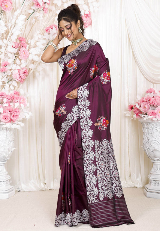 Magenta Minakari Kadwa Pure Silk Banarasi Saree with Blouse Piece - Adi Akshoy & Co.