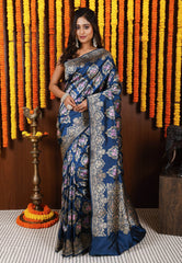 Turquoise Blue Minakari Kadwa Pure Silk Banarasi Saree with Blouse Piece - Adi Akshoy & Co.