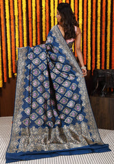 Turquoise Blue Minakari Kadwa Pure Silk Banarasi Saree with Blouse Piece - Adi Akshoy & Co.