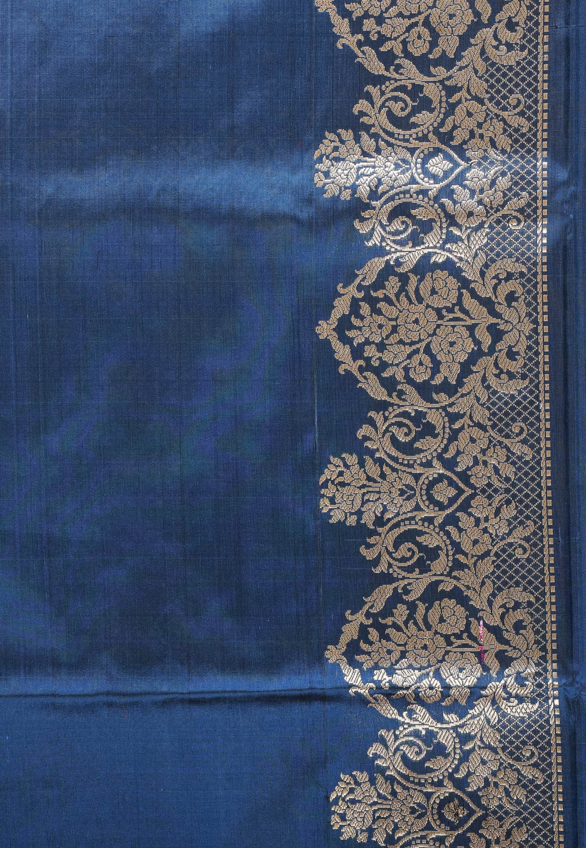 Turquoise Blue Minakari Kadwa Pure Silk Banarasi Saree with Blouse Piece - Adi Akshoy & Co.