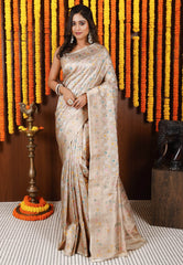 Beige Minakari Kadwa Pure Silk Banarasi Saree with Blouse Piece - Adi Akshoy & Co.