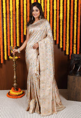 Beige Minakari Kadwa Pure Silk Banarasi Saree with Blouse Piece - Adi Akshoy & Co.