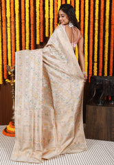 Beige Minakari Kadwa Pure Silk Banarasi Saree with Blouse Piece - Adi Akshoy & Co.
