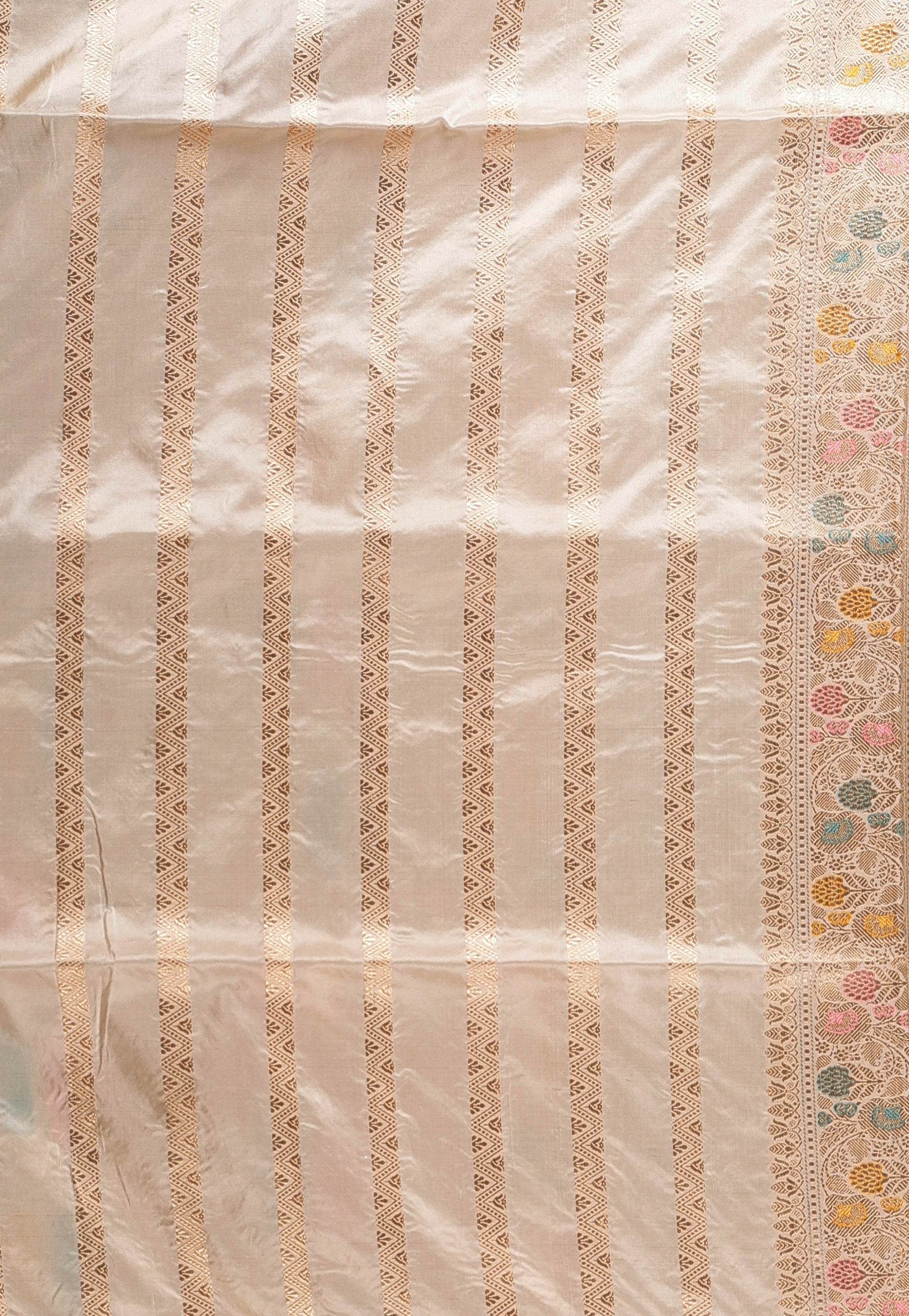 Beige Minakari Kadwa Pure Silk Banarasi Saree with Blouse Piece - Adi Akshoy & Co.