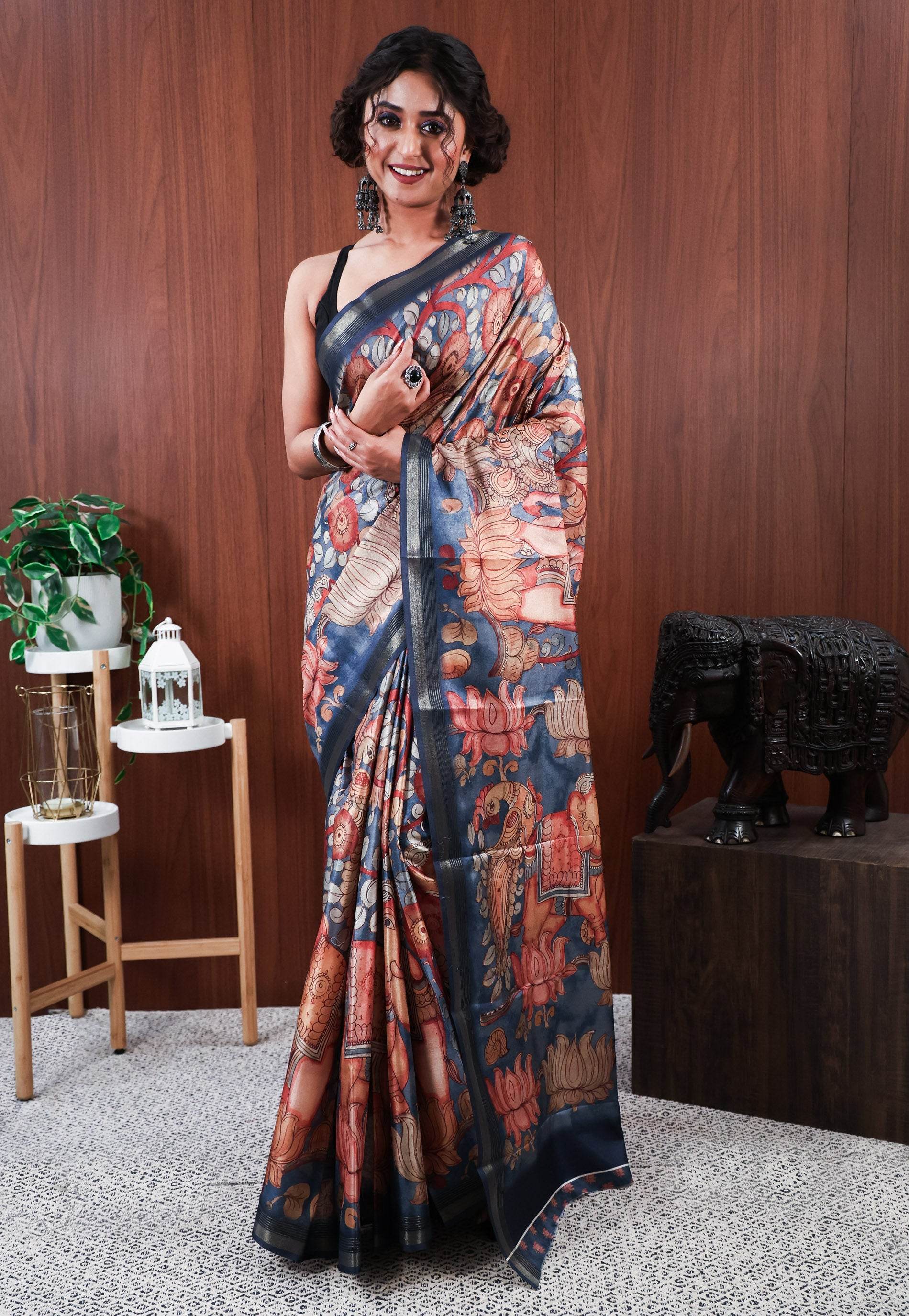 Grey Tussar Silk Saree with Blouse Piece - Adi Akshoy & Co.