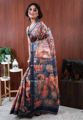 Grey Tussar Silk Saree with Blouse Piece - Adi Akshoy & Co.