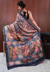 Grey Tussar Silk Saree with Blouse Piece - Adi Akshoy & Co.