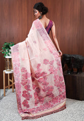 Peach Tussar Silk Saree with Blouse Piece - Adi Akshoy & Co.