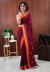 Magenta Handloom Saree With Blouse Piece - Adi Akshoy & Co.