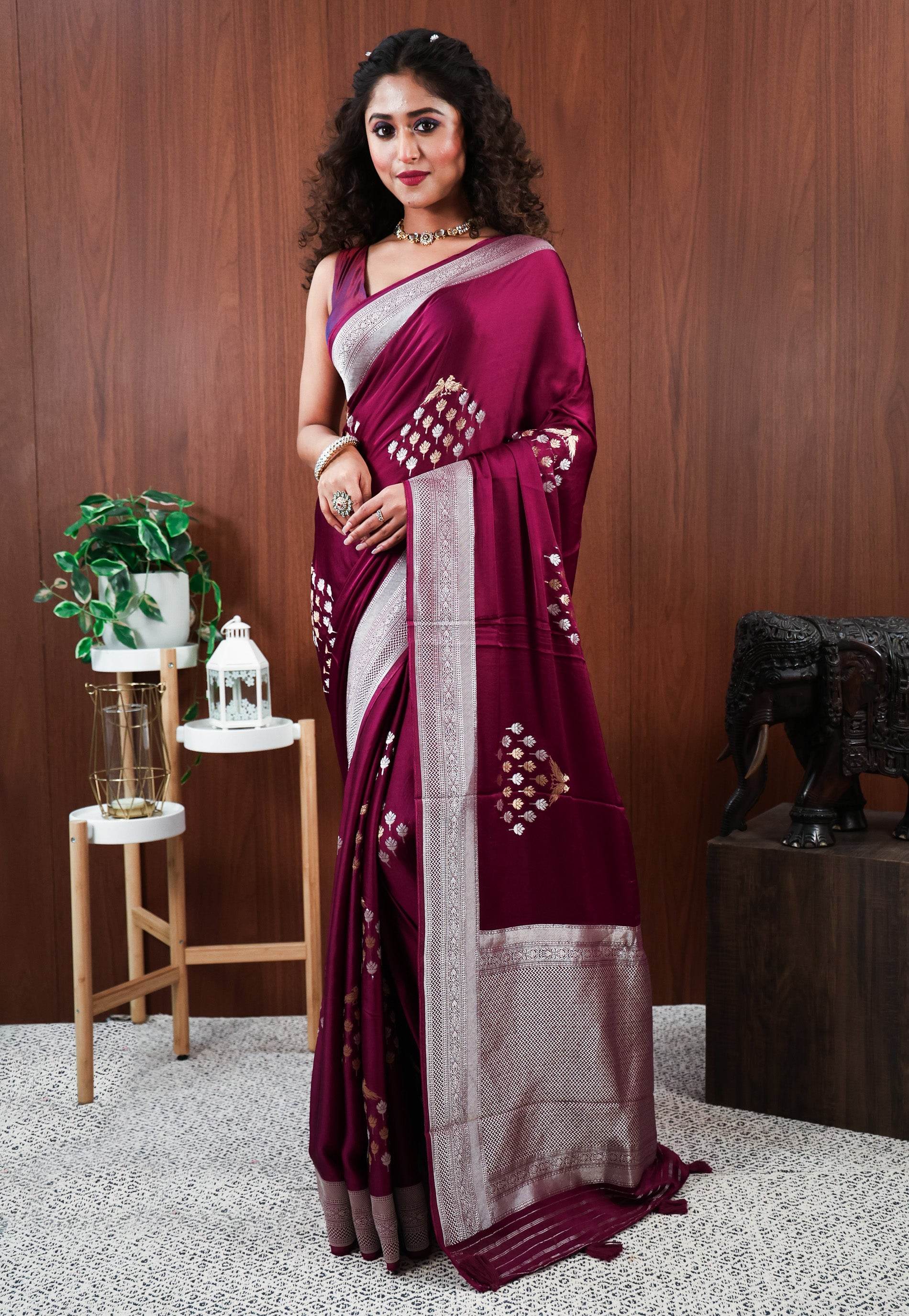 Purple Mashru Silk Saree with Blouse Piece - Adi Akshoy & Co.