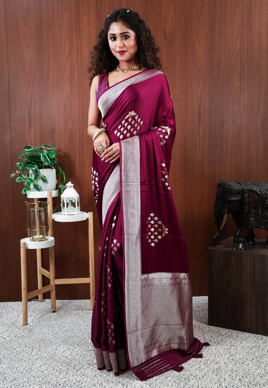 Purple Mashru Silk Saree with Blouse Piece - Adi Akshoy & Co.