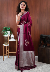 Purple Mashru Silk Saree with Blouse Piece - Adi Akshoy & Co.