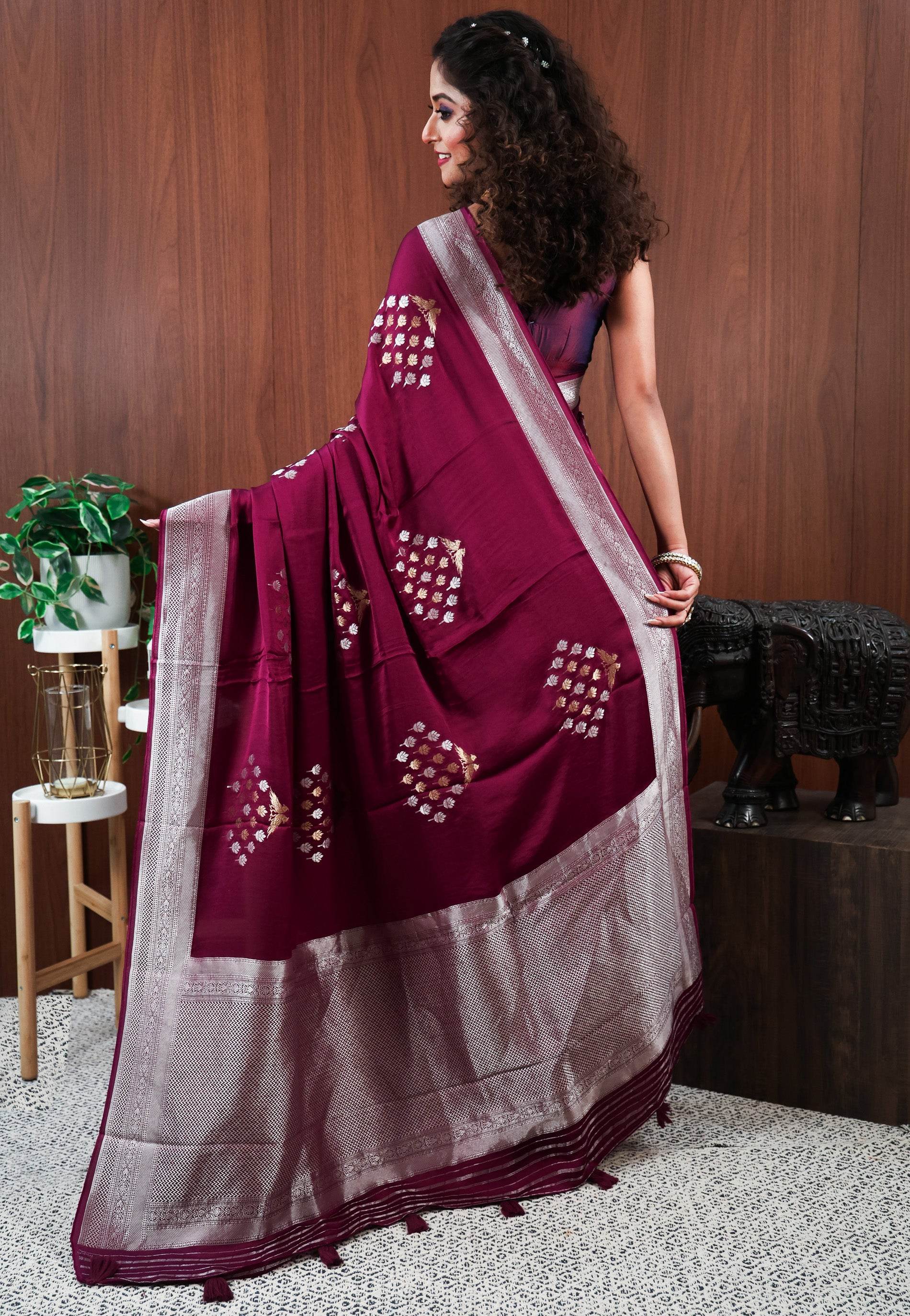 Purple Mashru Silk Saree with Blouse Piece - Adi Akshoy & Co.