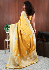 Yellow Mashru Silk Saree with Blouse Piece - Adi Akshoy & Co.