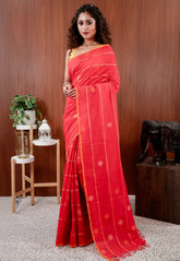 Red Handloom Saree With Blouse Piece - Adi Akshoy & Co.